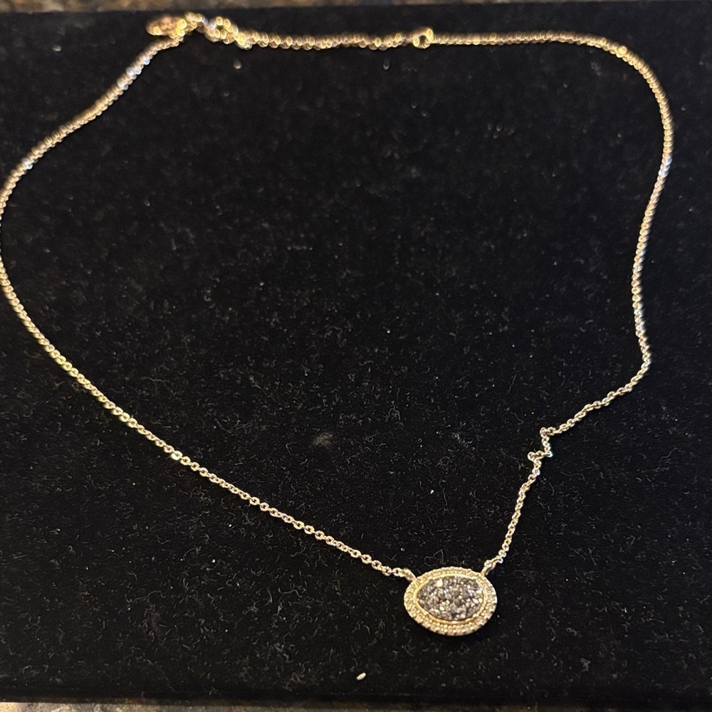 LOFT Gold Necklace with Glittering Oval Pendant